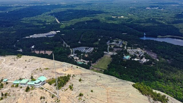 Aerial top down shot of Stone Mountain fly over.