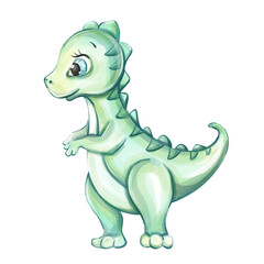 Watercolor cute dinosaur for nursery, newborn. Cartoon animal for kids design