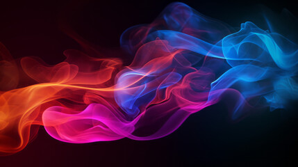Beautiful smoke wallpaper for your HD laptop desktop, set against a black background in magenta and azure style, with playful symbolism and ghostly forms. - obrazy, fototapety, plakaty