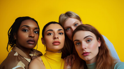 Obraz premium Diverse, group and youth portrait of young students or a friends for inclusivity and diversity. Confident, people or best friends taking a selfie together, having fun for protest or human rights