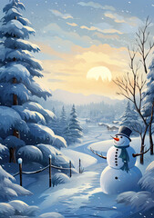Snowman in a christmas xmas winter landscape