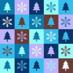 Winter Christmas tree and snowflake Wrapping paper Geometric Pattern, Blue Abstract Pattern, Elements Pattern. Surface design, Pattern Design.Geometric Shape for wrapping, background