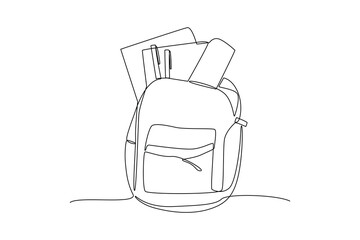 Continuous one line drawing School tools, supplies. Stationery concept. Doodle vector illustration.