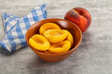 Ripe sweet and juicy canned peach
