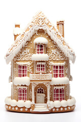 Christmas chocolate marzipan house on white background