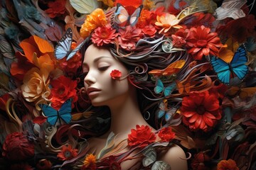 portrait of a woman in a wreath of flowers © rushay