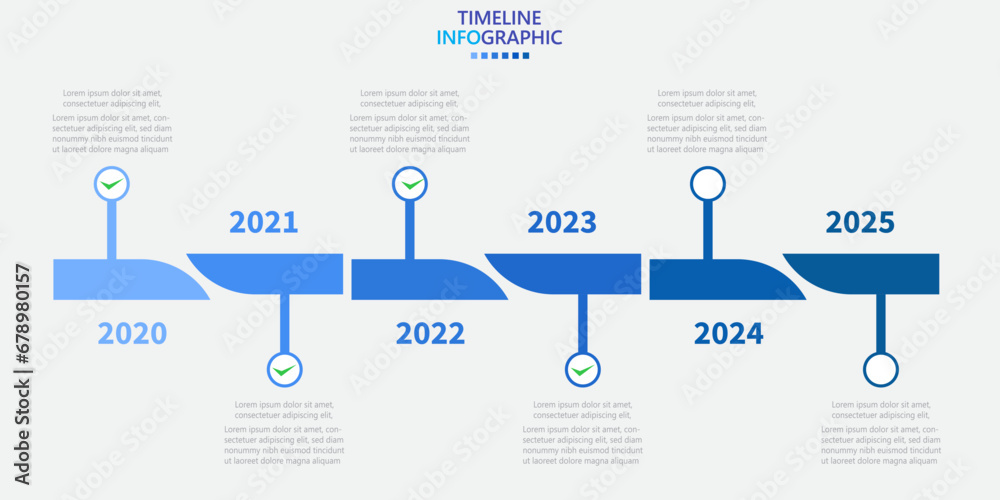 Poster Infographic template for business. Modern Timeline diagram calendar with 6 steps and tick marks for target achievement.