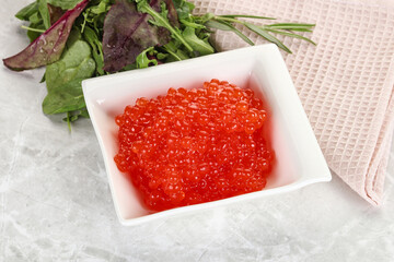 Red caviar in the bowl