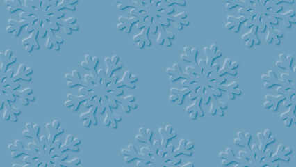 Fototapeta premium A seamless pattern of snowflakes scattered on a light blue solid background, a festive winter pattern. Illustration could be used as a holiday decoration or design.