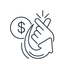 Cashback  loyalty program. Concept fast returned coins to account refund.  Vector linear illustration icon isolated on white background.