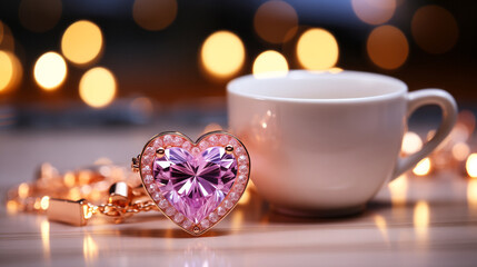 Obraz na płótnie Canvas Heart-shaped necklace decorated with diamonds Valentine's Day. 