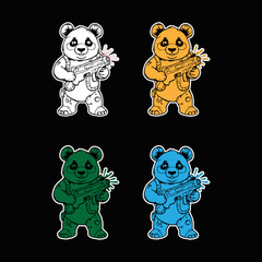 various bear sticker on the black background
