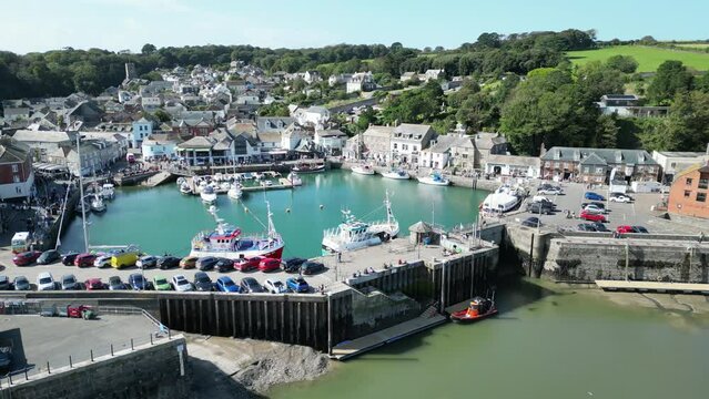 Padstow harbour. and town Cornwall UK drone , aerial , view from air 4K