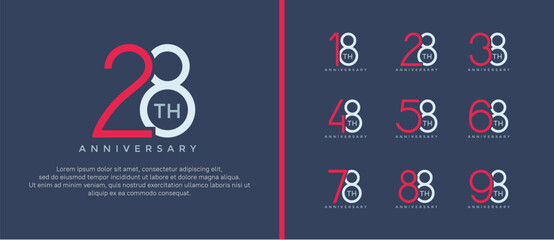 set of anniversary logo red and blue color on blue background for celebration moment