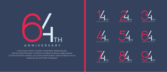 set of anniversary logo red and blue color on blue background for celebration moment