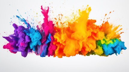 Obraz premium Paint Holi, colorful rainbow Holi paint splashes on isolated white background, explosion of colored powder. abstract background.