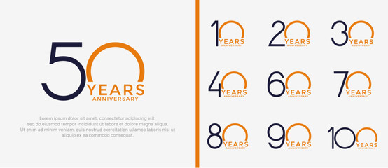 set of anniversary logo black and orange color on white background for celebration moment - obrazy, fototapety, plakaty