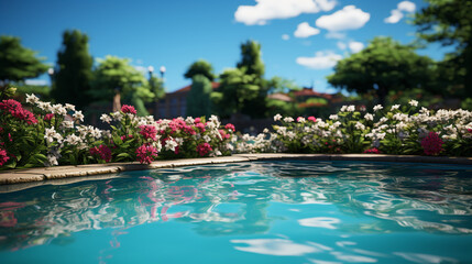 Fototapeta na wymiar swimming pool and flowers HD 8K wallpaper Stock Photographic Image