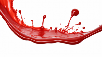 A Red drops of ketchup or sauce isolated on white background with contrasting paths. Full depth of field, focus stacking.