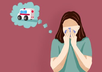 Woman thinking about ambulance car