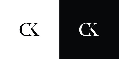 Abstract Creative Letter CK or KC letter design logo logotype icon concept with a serif font and classic elegant style look vector illustration