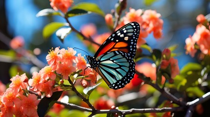 Monarch butterfly perched on blossoming flowers