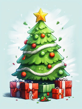 クリスマスツリーとプレゼントのイラスト　Generative AI
