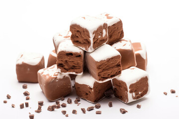 Chocolate-covered marshmallow on white background