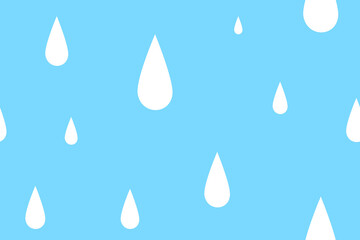 Vector illustration seamless drops pattern. raindrops on the window. droplets pattern. Spring abstract background in shades of blue. white water drop icon isolated on a blue background. - obrazy, fototapety, plakaty