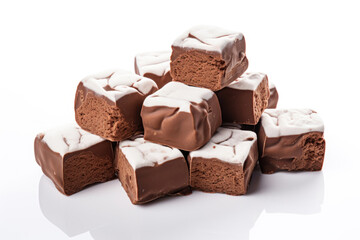 Chocolate-covered marshmallow on white background