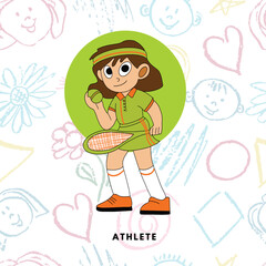 Flat  Illustration Of A Child Who Works As An Tennis Athlete Vector