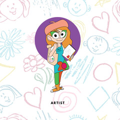 Flat Ilustration Child Works As An Artist Vector 