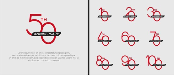 set of anniversary logo red color and black ribbon on white background for celebration moment