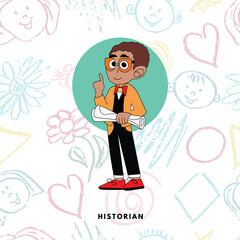 Flat Ilustration Of A Child Who Works As A Historian Vector 