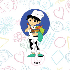 Flat Ilustration Of A Child Working As A Cook Vector 