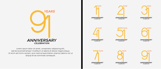 set of anniversary logo yellow and black color on white background for celebration moment