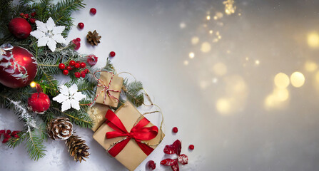 Christmas and New Year holiday background. Xmas greeting card. 