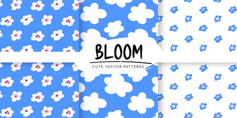 Seamless pattern with flowers, leaves, plants and grunge texture. Fabric print for children