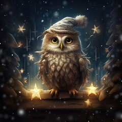 Christmas Wishing Star Owl Illustration