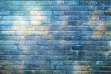 Old Brick Wall Abstract texture oil painting on canvas in blue color, background. Artistic background image. Abstract painting on canvas. Contemporary art. Handmade art. Colorful fabric