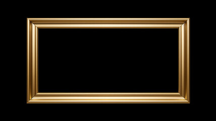 empty shining classic golden photo frame isolated on black background