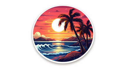 tropical beach sticker isolated on white background