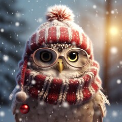 Cute Christmas Owl in Snow
