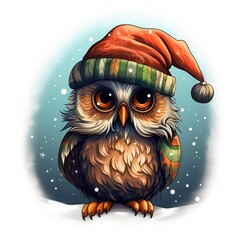 Cute Elf Owl Christmas Graphic