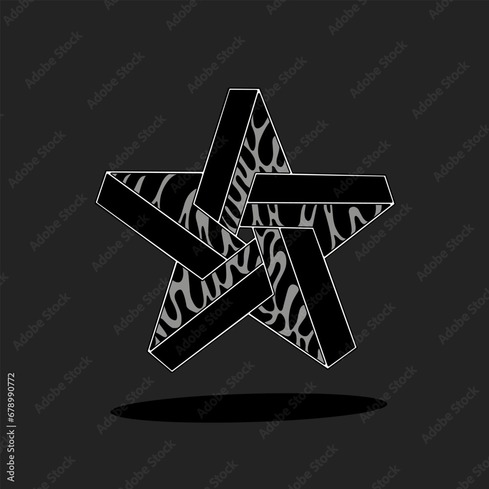 Poster Patterned Stars. Black and white vector illustration on dark background