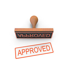 3D Rubber stamp seal with approved text on transparent background