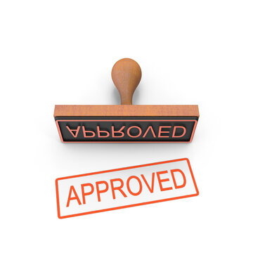 3D Rubber stamp seal with approved text on transparent background