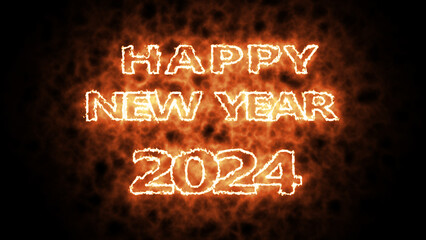 Happy New Year fire effect design. fire effect 2024 new year sign. New Year's Eve 2024. Creative Christmas background.