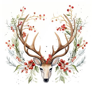 Festive Deer Antlers in Garland Illustration