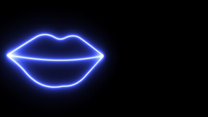Neon lips signs over black background. Lip shape neon illustration. Glowing neon woman lips sign, girl mouth. Glossy lips, concept female lips. See my portfolio for more color or design images. - obrazy, fototapety, plakaty